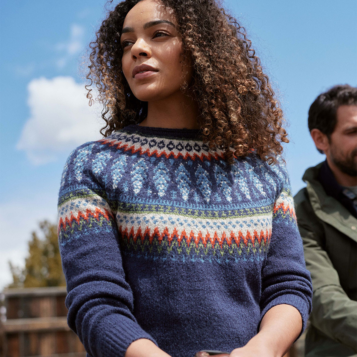 Fair Isle Blue Roll Neck Jumper Womens Roll Neck Jumper Woolovers