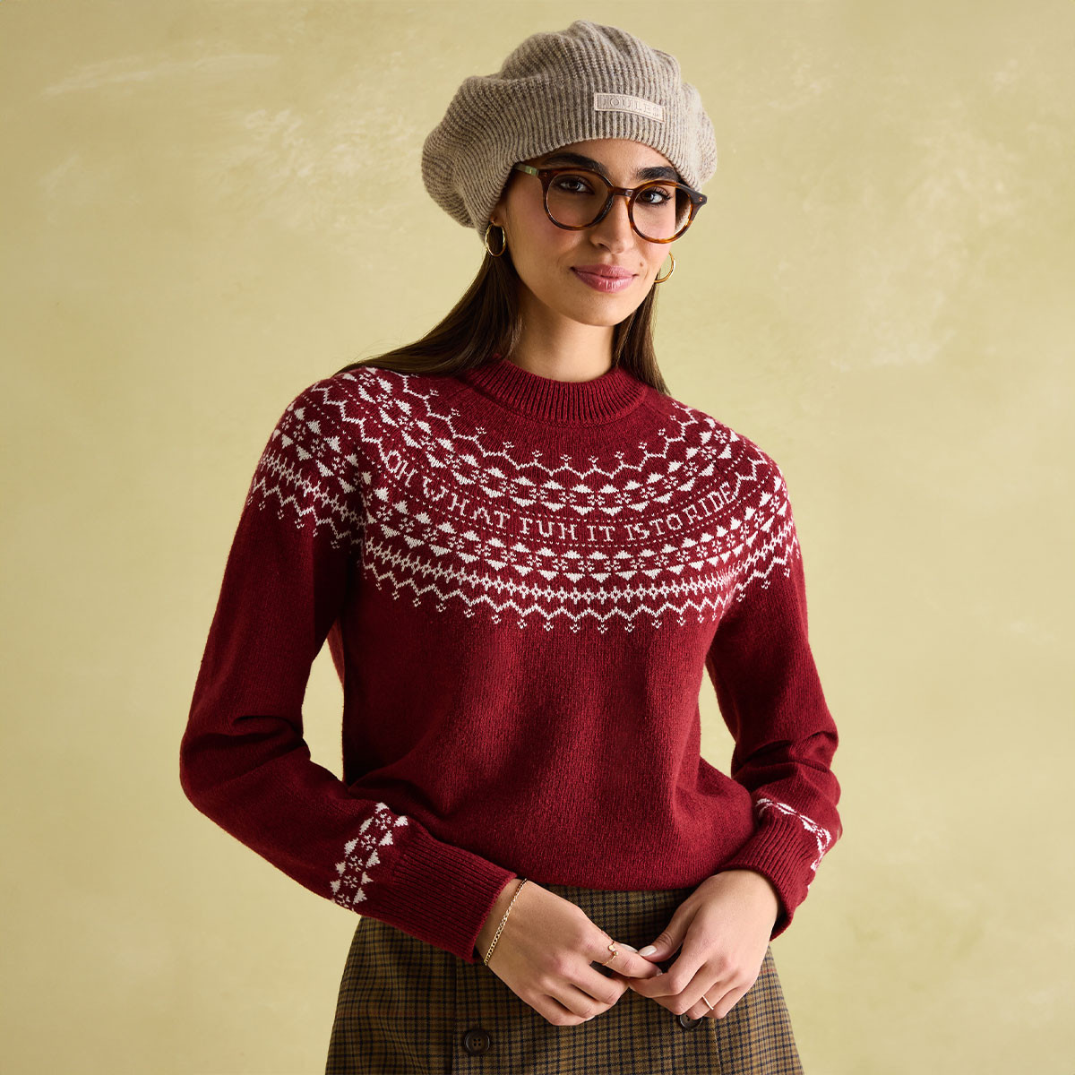 Joules Women's Eve Knitted Jumper Red Fair Isle