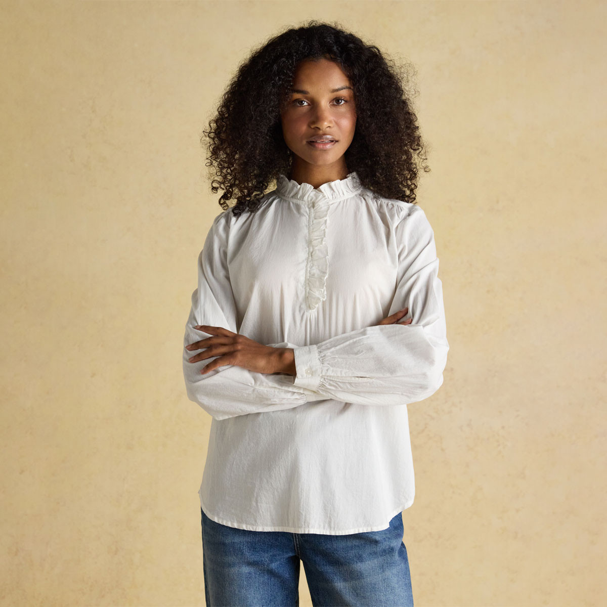 美品 ★ yoli simple frill blouse for gather Blooming Jelly Womens Dressy Casual Blouse Business Long Sleeve