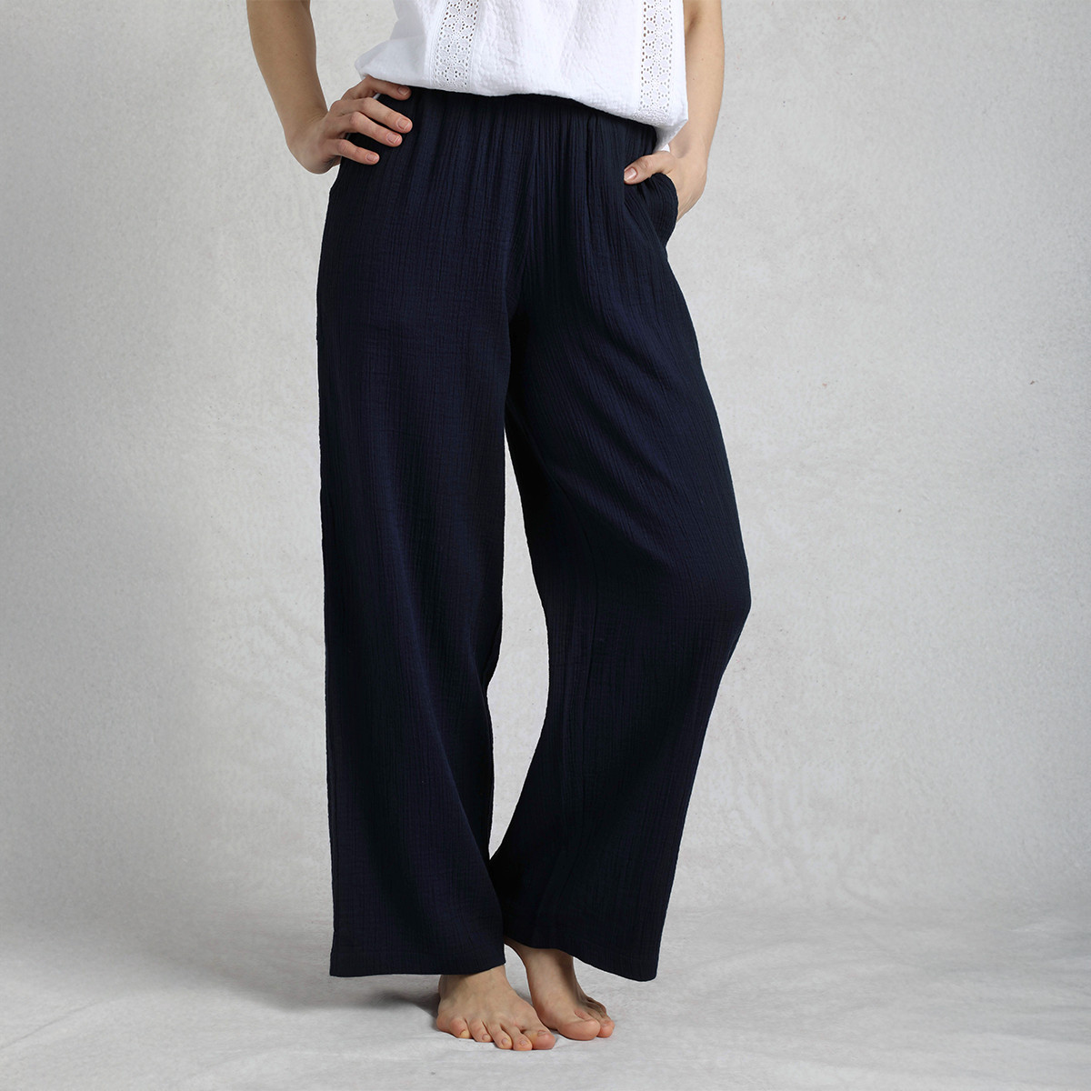Weird Fish Women's Zelaya Wide Leg Trousers - Navy | Charlies Weird Fish Women's Zelaya Wide Leg Trousers - Navy | Charlies