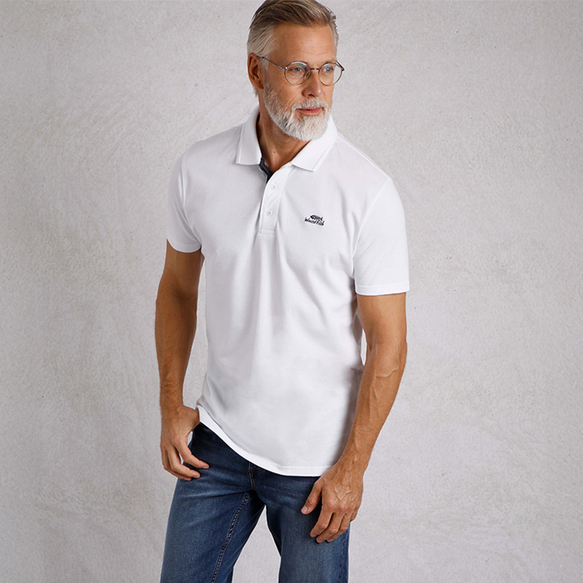 Weird Fish Men's Miles Organic Pique Polo Shirt White1