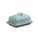 A blue butter dish
