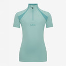 Light blue short-sleeve athletic shirt with a half-zip and LeMieux logo, featuring smooth, breathable fabric and a modern design.