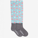 Light blue knee-high socks adorned with playful pink pigs and clouds, finished with a gray cuff and LeMieux branding. Light blue knee-high socks adorned with playful pink pigs and clouds, finished with a gray cuff and LeMieux branding.