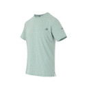 A side view of a light blue/green short-sleeved t-shirt.