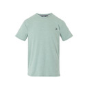 The front of a light blue/green short-sleeved t-shirt.