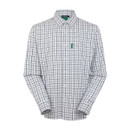 A navy check shirt
