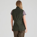 A back view of a woman wearing the Ridgeline Kodiak fleece gilet in deep forest