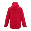 Pink rain jacket shown from the back, featuring a hood, long sleeves, and adjustable cuffs. The fabric appears lightweight and weather-resistant.