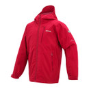 Pink hooded jacket with zip pockets on chest and sides, featuring a small logo on the left chest. The fabric appears waterproof, conveying a sporty and functional design.