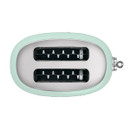 A pastel green toaster with two slots and a shiny silver interior, viewed from above.