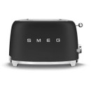 Black retro-style toaster with a shiny silver lever and dial, featuring the "SMEG" logo prominently displayed on the front.