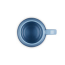 A light blue mug from above