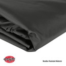 A close-up of folded black weather-resistant fabric, showcasing its smooth texture and durability for outdoor use. Char-Griller logo visible.