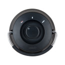 Top view of a circular black control knob with a handle, featuring a red indicator light and adjustment markings for rotating settings.