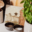 A view of a medium marble platter with sheep on it