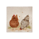 A view of a medium marble platter with chickens on it on a white background