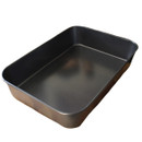 A grey metal roasting pan.