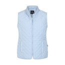 The front of a light blue quilted gilet.