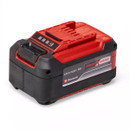 Einhell 18V Li-ion battery, model Power X-Change, featuring a red and black design with power indicator lights.