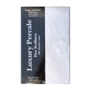 Packaging of a luxury white V-pillowcase by Sarah Ashfield, featuring 180 thread count and made from combed cotton blend fabric.