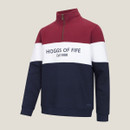A burgundy, white & navy jumper with a quarter zip and Hoggs of Fife logo on the front.