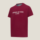 A maroon T-shirt featuring the text "HOGGS OF FIFE Est 1888" in white, highlighting the brand's heritage. A maroon T-shirt featuring the text "HOGGS OF FIFE Est 1888" in white, highlighting the brand's heritage.