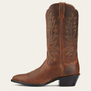Brown cowboy boot with intricate stitching and a slightly pointed toe, designed for style and comfort.