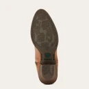 Bottom view of a brown Ariat boot, showcasing its textured sole and logo, designed for durability and traction.