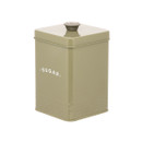 A side view of a moss green Artisan Street sugar canister on a white background