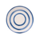 A view of a blue striped Mary Berry dinner plate on a white background