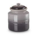 A grey biscuit jar with a lid