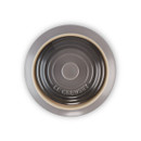 A grey biscuit jar from above
