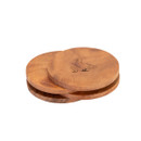 A view of 4 wooden Woodbury Lane coasters with an etched animal design on a white background