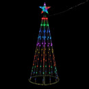 A multicoloured Christmas LED lights figure tree with a star at the top.