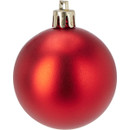A shiny red Christmas bauble with a golden cap, suspended against a plain white background.