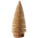 A glittering gold Christmas tree ornament with a textured trunk, elegantly shaped and perfect for festive decorations.