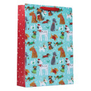 An extra large gift bag with a festive puppy print.