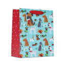 A medium sized gift bag with a festive puppy print.