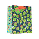 A medium sized gift bag with a green brussel sprout print.