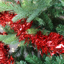 A close up view of red 2 meter chunky tinsel on a Christmas tree