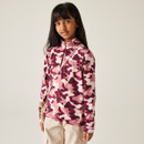 A front view of a pink camo regatta quarter zip fleece