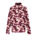 A front view of a pink camo regatta quarter zip fleece on a white background