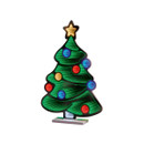 A decorative, illuminated Christmas tree with colourful lights and a star on top, set against a white background.