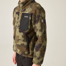 A close up front view of a camo full zip regatta fleece