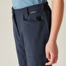 A close up view of a pair of the waistband of navy Regatta trousers