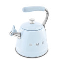A pastel blue SMEG stovetop kettle with a handle