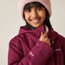 A close up front view of a dark pink Regatta childrens coat
