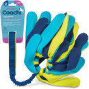 A colourful Tuggi Spider dog toy with multiple fabric "legs" in blue, yellow, and lime, ideal for interactive play and chewing.