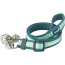 A light teal fabric with three silver bells attached, made from soft, breathable mesh fabric for comfort.